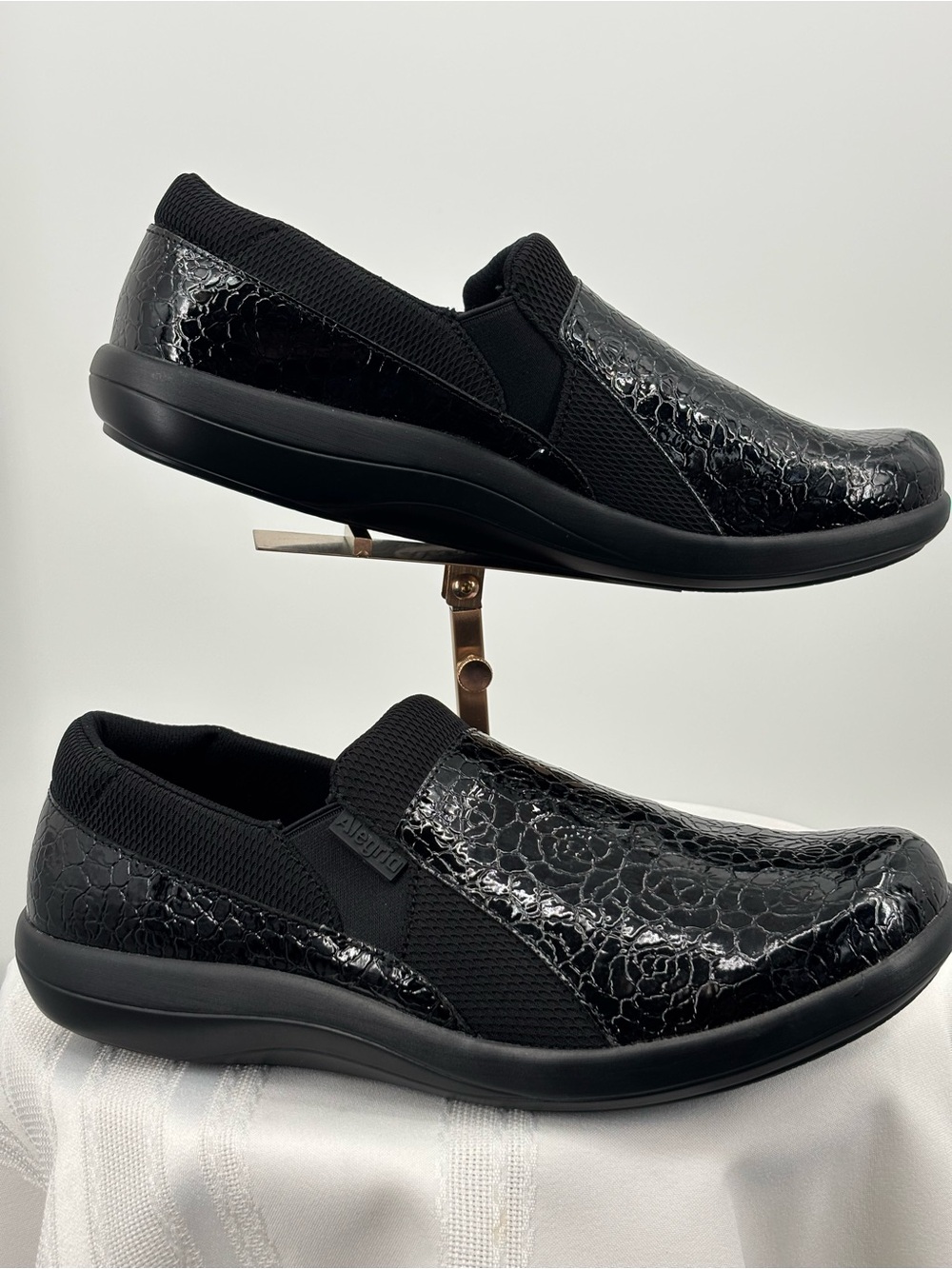 Algeria Duette Black Patent Slip-on Comfort Shoes, Size 42
